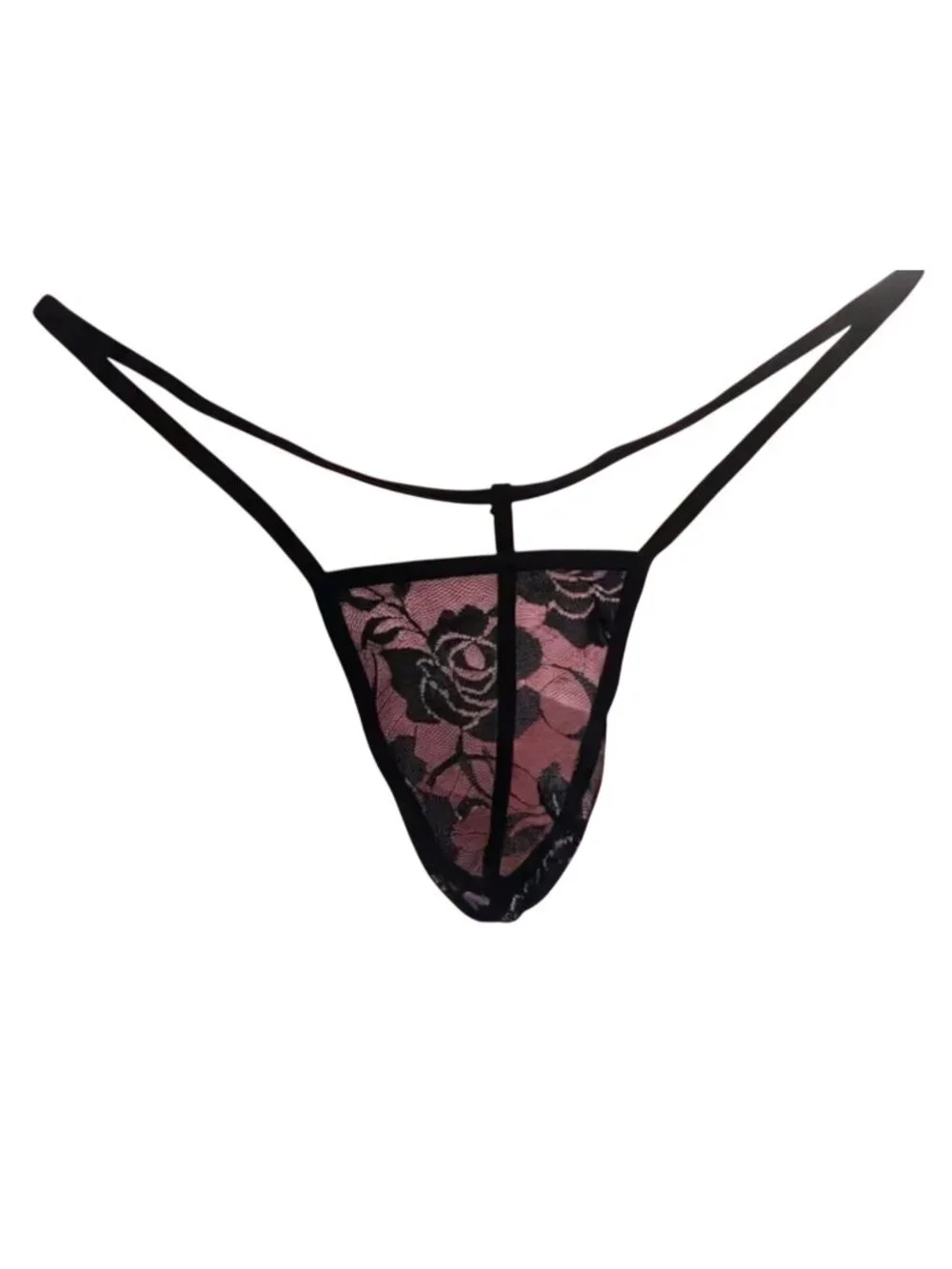 Men’s Black Lace G-String Floral Thong*Pouch*Gay*Sissy*Femboy*Cosplay*L*NIP